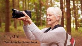  Presentation with woodland - Presentation theme enhanced with retired-senior-woman-hiking background and a coral colored foreground