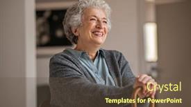  Presentation with relaxing - Audience pleasing presentation theme consisting of retired-senior-woman-laughing backdrop and a tawny brown colored foreground
