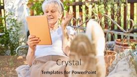  Presentation with video - Amazing presentation design having retired-smiling-senior-woman-video backdrop and a coral colored foreground