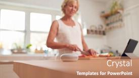  Presentation with kitchen remodeling - Slide set having retired-woman-making-meal background and a coral colored foreground