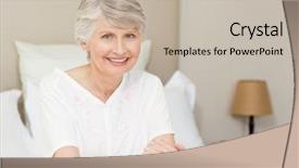  Presentation with cane - Audience pleasing theme consisting of retired woman with her walking backdrop and a soft green colored foreground