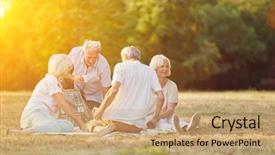 Presentation with picnic - Theme with happy group of seniors making background and a coral colored foreground