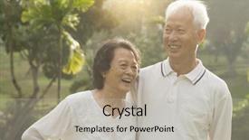 Presentation with elderly asian - Presentation theme having healthy and happy asian background and a light gray colored foreground