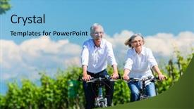  Presentation with bike - Cool new slide set with retirees - senior woman and man using backdrop and a light blue colored foreground