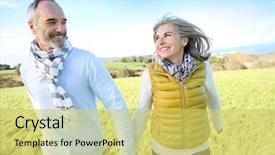  Presentation with active seniors senior couple - Amazing presentation design having retirement - cheerful senior couple running backdrop and a yellow colored foreground