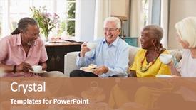  Presentation with afternoon tea - Audience pleasing slide deck consisting of retirement - group of senior friends enjoying backdrop and a coral colored foreground