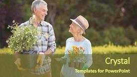  Presentation with active seniors senior couple - Presentation theme having retirement - happy senior couple gardening together background and a tawny brown colored foreground