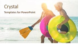  Presentation with happy retirement - Theme enhanced with retirement - happy senior couple walking background and a cream colored foreground