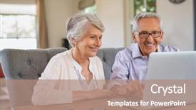  Presentation with pensioner - Amazing presentation theme having retirement - happy smiling retired couple using backdrop and a coral colored foreground