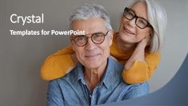  Presentation with active seniors senior couple - Presentation theme with retirement - portrait of relaxed fun senior background and a gray colored foreground