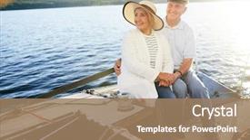  Presentation with senior couple - Presentation theme having retirement - restful senior couple having voyage background and a coral colored foreground