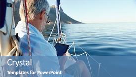  Presentation with sailing - Presentation theme featuring retirement - sailing man reading tablet computer background and a teal colored foreground