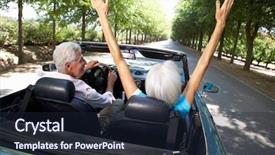  Presentation with sports car - Presentation theme enhanced with retirement - senior couple in sports car background and a wine colored foreground