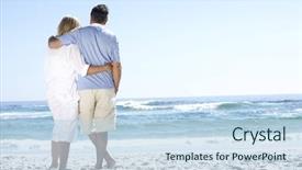  Presentation with senior couple - Slide set having retirement - senior couple on holiday walking background and a light blue colored foreground