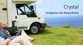  Presentation with camping - Theme with retirement - senior couple relaxing in camping background and a sky blue colored foreground