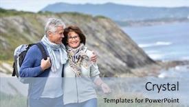  Presentation with senior couple - Colorful PPT theme enhanced with retirement - senior couple walking by sea backdrop and a light blue colored foreground