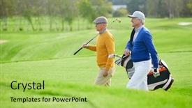  Presentation with retirement golf - Colorful PPT theme enhanced with retirement - two senior sportsmen with golf backdrop and a yellow colored foreground