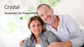  Presentation with senior smart home - Presentation having retirement age - cheerful senior couple enjoying being background and a lemonade colored foreground