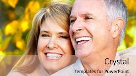  Presentation with senior couple - PPT theme enhanced with retirement age - happy senior couple in love background and a coral colored foreground