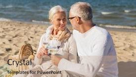  Presentation with senior couple - Colorful PPT layouts enhanced with retirement age - happy senior couple talking backdrop and a coral colored foreground