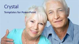  Presentation with happy retirement - Slide set having retirement age - senior couple smiling background and a sky blue colored foreground