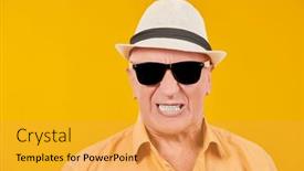  Presentation with old clothes - PPT layouts consisting of retirement-age-shot background and a gold colored foreground