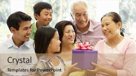  Presentation with retirement celebration - Slide deck enhanced with retirement celebration - asian family portrait background and a coral colored foreground