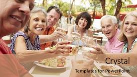  Presentation with friends - Amazing slide set having retirement celebration - group of senior friends enjoying backdrop and a coral colored foreground