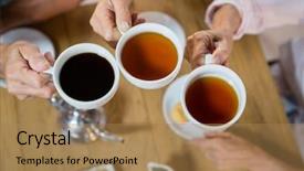  Presentation with retirement celebration - Slides enhanced with retirement celebration - group of senior friends toasting background and a coral colored foreground