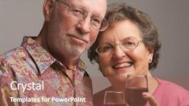  Presentation with senior couple - Presentation theme enhanced with retirement celebration - happy senior couple toasting background and a  colored foreground