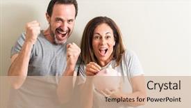  Presentation with man vs woman - Slide deck with retirement celebration - middle age couple woman background and a coral colored foreground