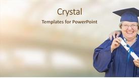  Presentation with school building - Beautiful slide deck featuring retirement ceremony - banner of senior adult woman backdrop and a lemonade colored foreground