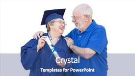  Presentation with teen mom cap and gown holding a baby - Colorful presentation design enhanced with retirement ceremony - senior adult woman graduate backdrop and a  colored foreground