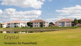  Presentation with retirement golf - Beautiful slide set featuring luxurious apartment building florida - retirement community condos backdrop and a gold colored foreground