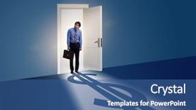  Presentation with shadow - PPT theme consisting of retirement exit - businessman casting shadow in dollar background and a ocean colored foreground