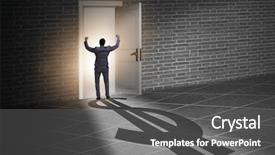  Presentation with moving news casting - Slide deck with retirement exit - businessman casting shadow in dollar background and a dark gray colored foreground