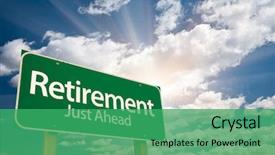  Presentation with sky sun - Colorful slides enhanced with retirement green road sign backdrop and a ocean colored foreground