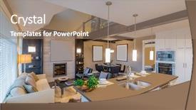  Presentation with clean house - Theme having retirement home - modern bright clean kitchen interior background and a  colored foreground