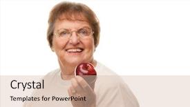  Presentation with fresh water splash green apple isolated white - PPT theme having retirement invitation - attractive senior woman with apple background and a  colored foreground