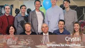  Presentation with family photo - Amazing PPT theme having retirement invitation - family photo of several generations backdrop and a coral colored foreground