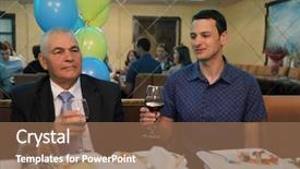  Presentation with father - PPT theme featuring retirement invitation - father and son with model background and a violet colored foreground