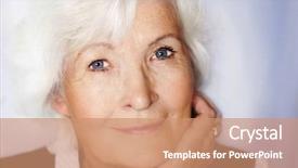  Presentation with steampunk lady - Slides with retirement invitation - gracious senior lady portrait background and a coral colored foreground