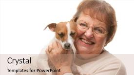  Presentation with puppy - Theme consisting of retirement invitation - happy attractive senior woman background and a coral colored foreground