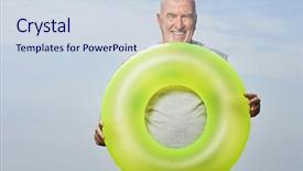  Presentation with invitation - Cool new presentation theme with retirement invitation - man holding an inflatable ring backdrop and a  colored foreground