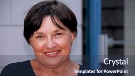  Presentation with city cds - PPT theme having retirement invitation - mature woman portrait background and a tawny brown colored foreground