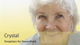  Presentation with skin care natural yellow - Beautiful slides featuring retirement invitation - natural senior woman portrait backdrop and a blonde colored foreground