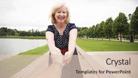  Presentation with old man - Audience pleasing PPT theme consisting of retirement invitation - old happy woman in blue backdrop and a lemonade colored foreground