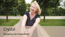  Presentation with old wite man and his music - PPT theme enhanced with retirement invitation - old happy woman in blue background and a lemonade colored foreground