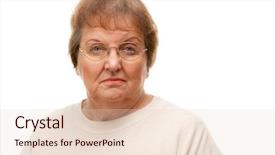  Presentation with senior adults - PPT theme enhanced with retirement invitation - pensive beautiful senior woman portrait background and a  colored foreground