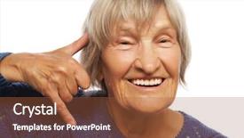  Presentation with wake up call - Presentation theme having retirement invitation - senior happy woman is making background and a red colored foreground